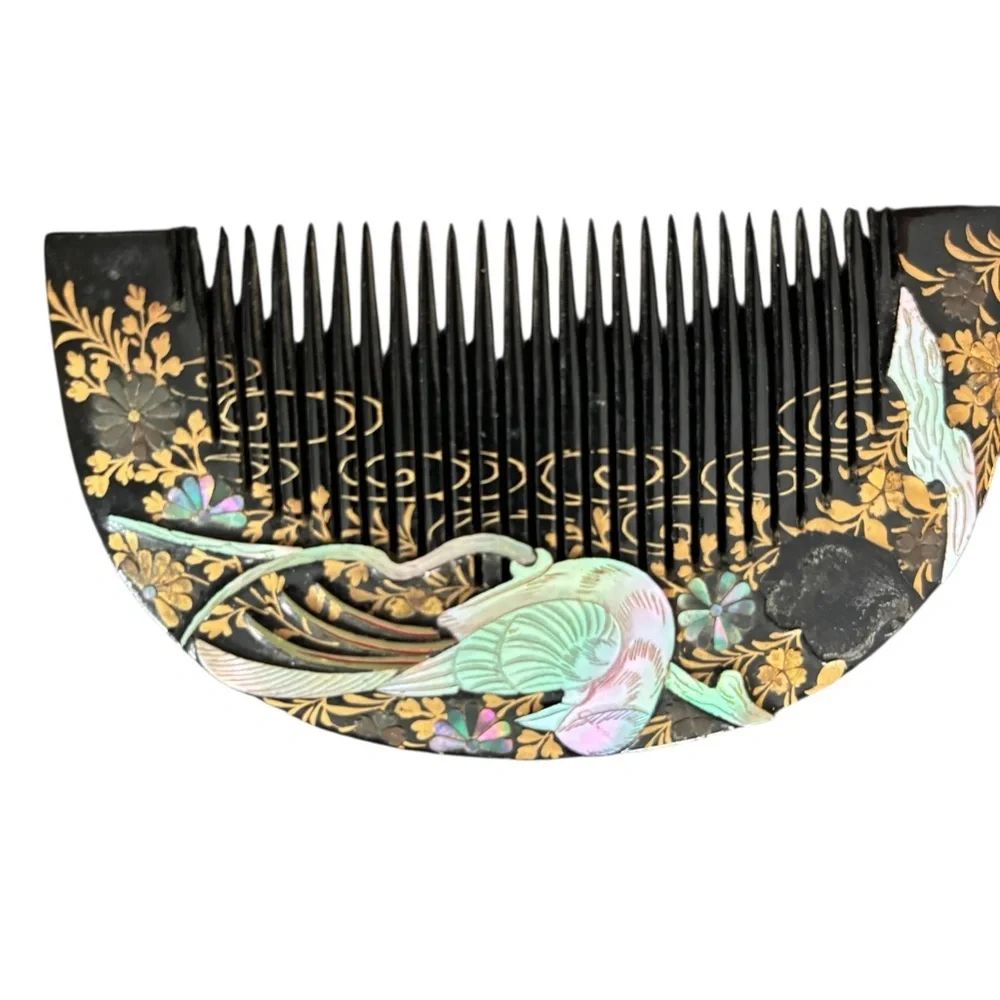 VTG Japanese Kushi Comb Hairpin Set Mother Of Pearl Decoration Some Damage